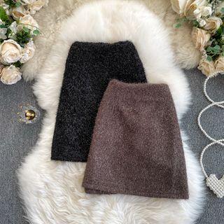 Plain Furry A-line Skirt