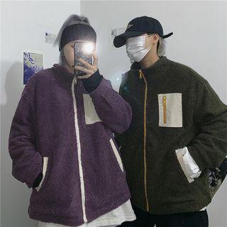 Couple Matching Pocket Detail Fleece Zip Jacket