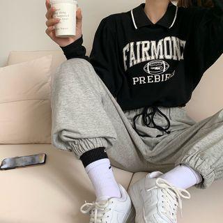 Long-sleeve Printed T-shirt / Wide-leg Jeans/ Plain Wide-leg Sweatpants