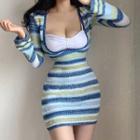 Color Block Striped Knit Mini Sheath Dress