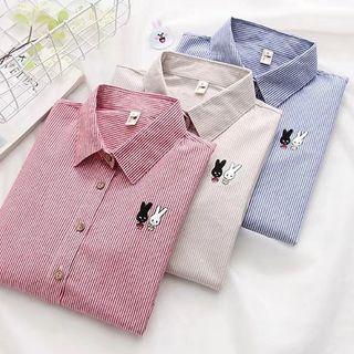 Rabbit Embroidered Pinstriped Shirt