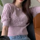 Short-sleeve Knit Crop Top Light Purple - One Size
