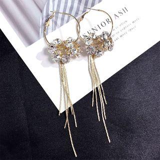 Rhinestone Fringed Earring 1 Pair - Gold - One Size