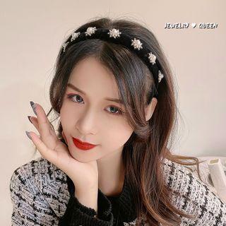 Faux Pearl Velvet Headband 1 Pc - Black - One Size