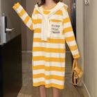 Letter Embroidered Striped Hooded Knit Dress