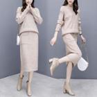 Set: Twist Knit Sweater + Midi Skirt