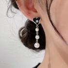 Heart Faux Pearl Asymmetrical Dangle Earring 1 Pair - Black & Silver - One Size