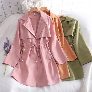 Drawstring Lapel Collar Button Coat