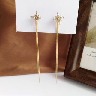 925 Sterling Silver Rhinestone Drop Ear Stud 1 Pair - S925 Silver Needle - Earring - Gold - One Size