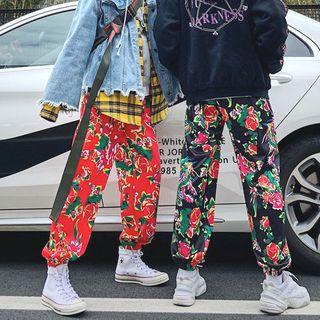 Flower Printed Loose-fit Jogger Pants