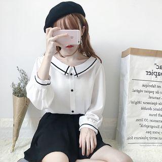 Contrast Trim Chiffon Blouse White - One Size