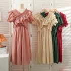 Ruffled V-neck Midi Dress In 5 Colors