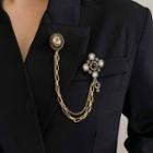 Chained Rhinestone Alloy Brooch Gold - One Size