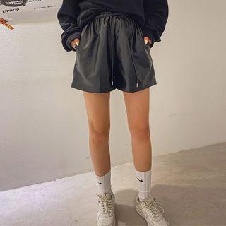 Faux Leather Drawstring-waist Shorts