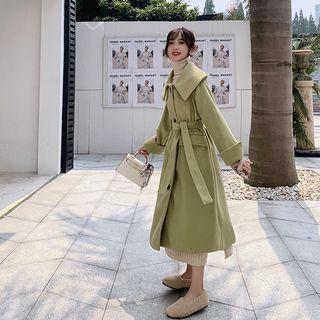 Single-breasted Collared Sashed Long Coat