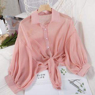 Plain Tie-hem Cropped Blouse