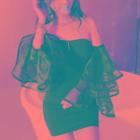 Off-shoulder Tiered Bell-sleeve Sheath Cocktail Dress