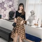 Mock Two-piece Long-sleeve Midi Layered Dress