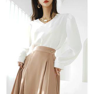 Chain-trim Balloon-sleeve Blouse