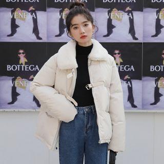 Padded Faux Fur Trim Zip Jacket