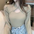 Long-sleeve Collared Cutout Blouse