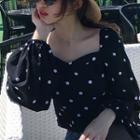 Puff Sleeve Polka Dot Top As Shown In Figure - One Size