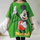 Mickey Mouse Print Zip-hem Long Top