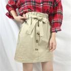 Plaid 3/4-sleeve Shirt / Buttoned A-line Skirt