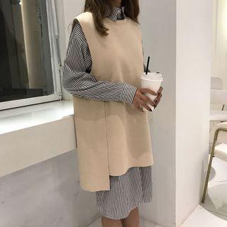 Striped Shirtdress / Slit Vest