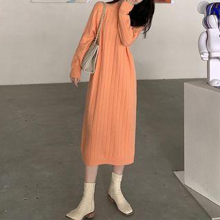 Long-sleeve Semi High-neck Knit Midi Dress