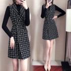 Set: Double-buttoned Sleeveless Dress + Knit Top / Sleeveless Dress