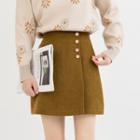 Buttoned Asymmetric A-line Mini Skirt