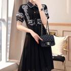 Short-sleeve Embroidered Pleated A-line Dress