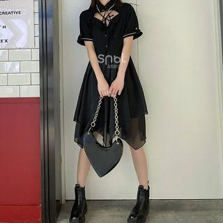 Short-sleeve Collar Asymmetrical A-line Dress