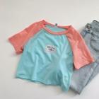 Elbow-sleeve Cat Print Raglan T-shirt White - One Size