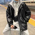 Mock Two Piece Faux-leather Jacket