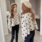 Dotted Long-sleeve Cropped Knit Top