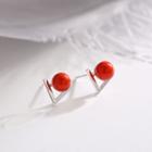 925 Sterling Silver Bead / Faux Pearl Letter V Earring