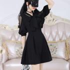 Short-sleeve Mesh A-line Dress Black - S