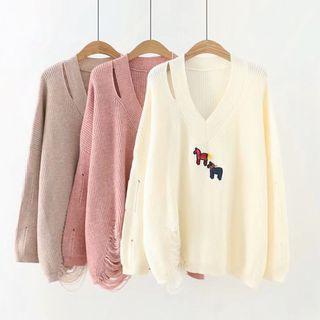 Ripped Horse Embroidered Sweater