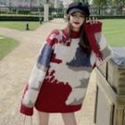 Color Block Sweater Red & White - One Size