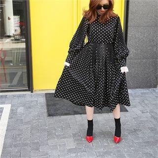 Pleated Polka-dot A-line Dress