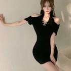 Short-sleeve Cut-out Bow Back Mini Sheath Dress