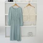 Set: Sheer Lace Vest + Smock Long Dress