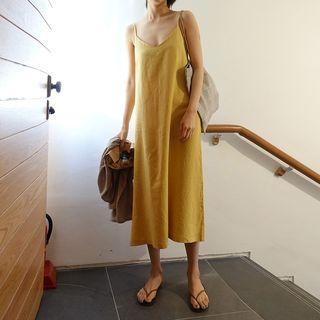 Spaghetti Strap A-line Midi Dress / Plain Cardigan