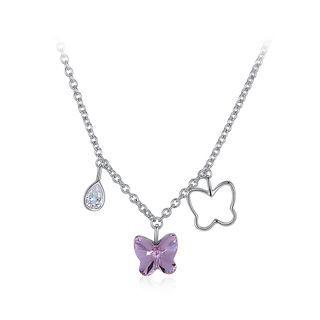 925 Sterling Silver Butterfly Necklace With Purple Austrian Element Crystal And Necklace Silver - One Size