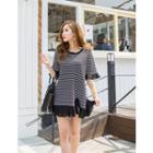 Pleated-trim Striped Knit Dress