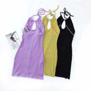 Halter Embroidered Sheath Dress