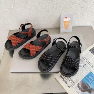Platform Striped Ankle Strap Sandals