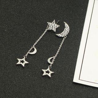 Rhinestone Moon And Star Non-matching Drop Earring